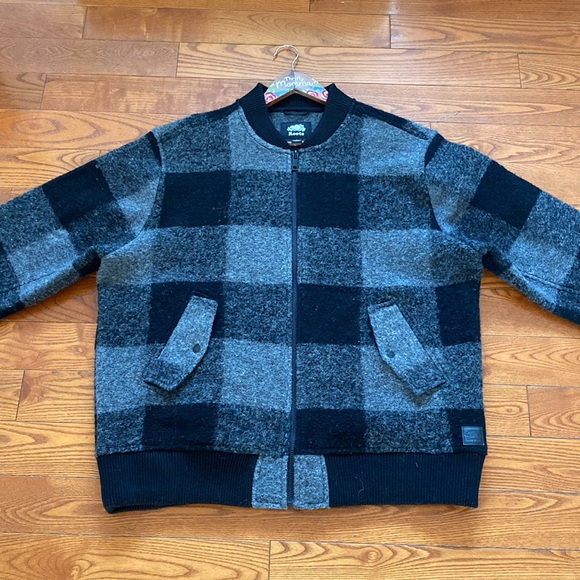 Roots wool black/grey size 5 bomber style plaid jacket/coat women’s. - Picture 2 of 16